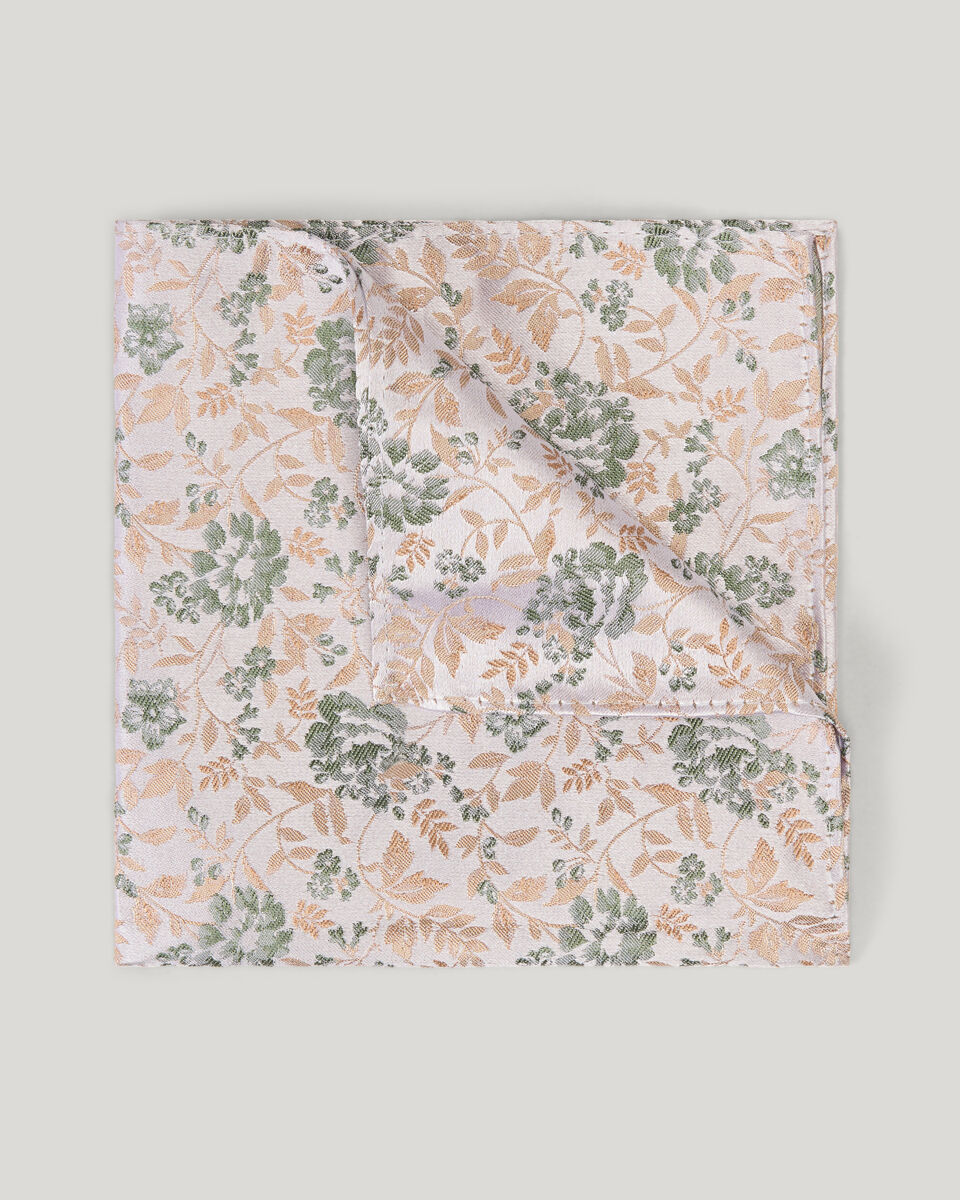 Floral Jacquard Silk Pocket Square, Neutral, hi-res